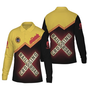 Railspirit Custom Name Florida East Coast Railway Long Sleeve Polo Shirt Railroad Crossing Printed Train Track Shirt