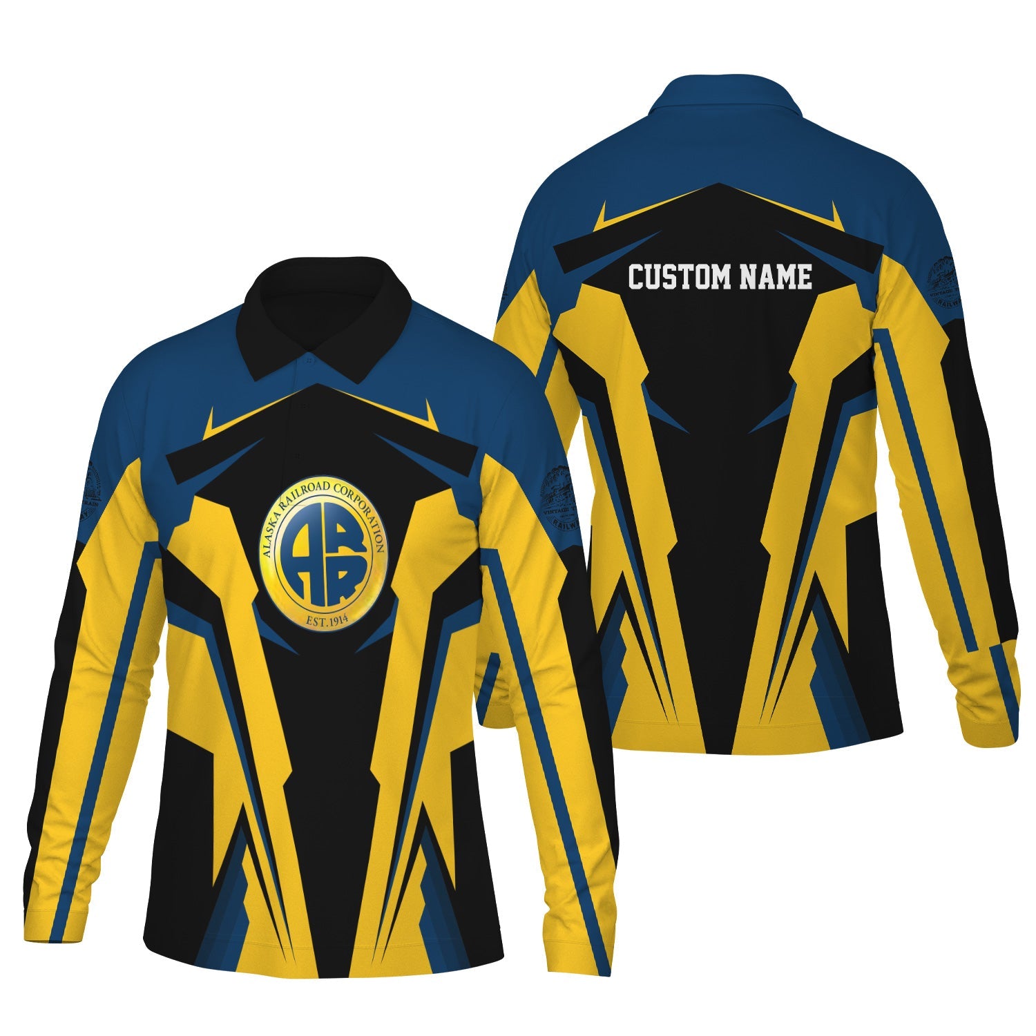 Railspirit Personalized Alaska Railroad Long Sleeve Polo Shirt Strong Line Train Long Sleeve Polo Shirt Gift Idea For Train Lover