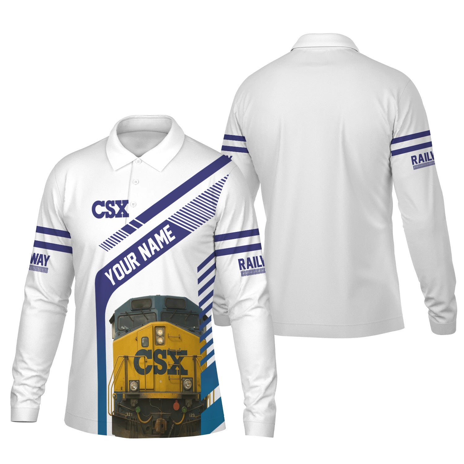 Railspirit Personalized CSX Transportation Railroad Long Sleeve Polo Shirt CSX Engine Graphic Shirt