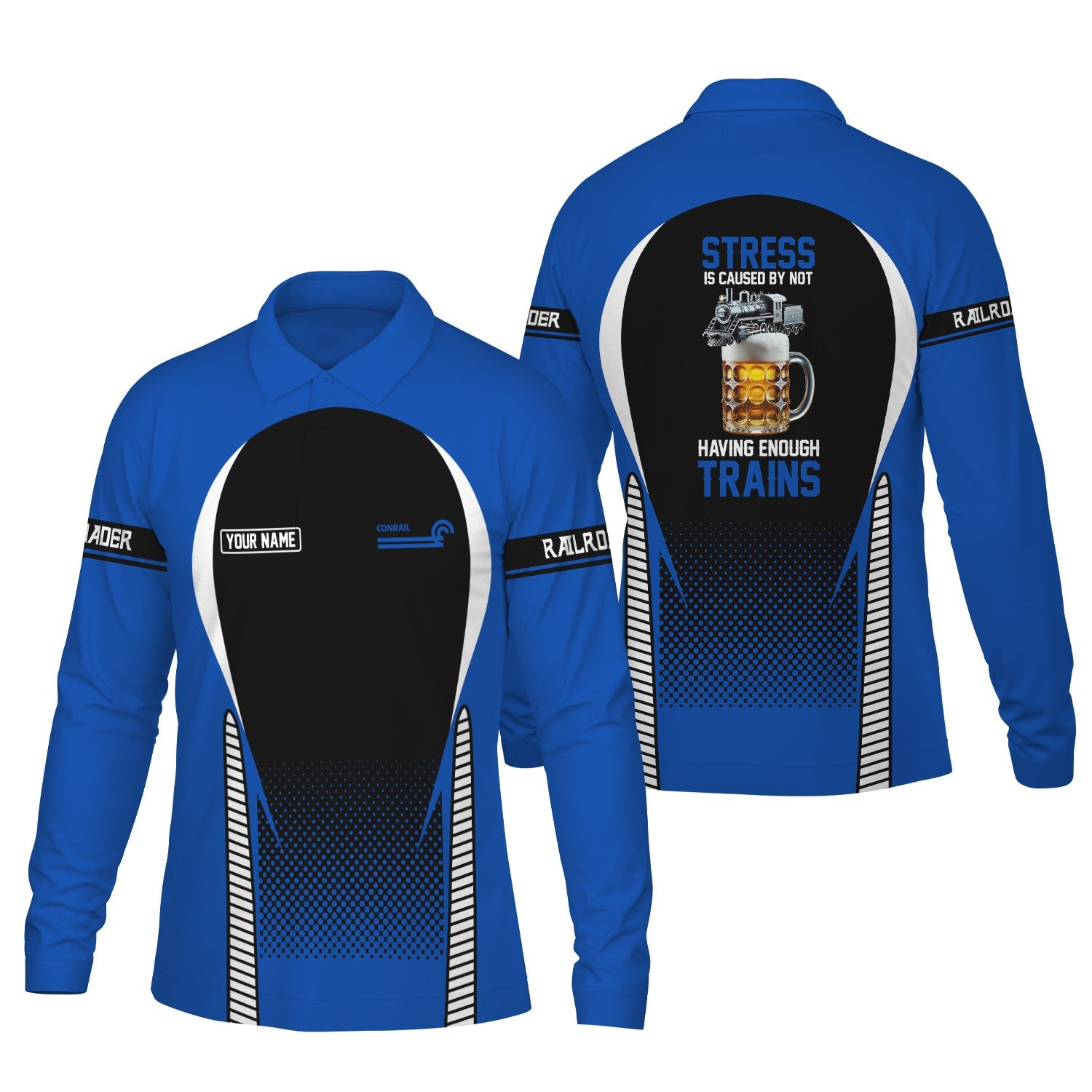 Railspirit Personalized Conrail Railroad Long Sleeve Polo Shirt Train Long Sleeve Polo Shirt Gift Idea For Train Lover