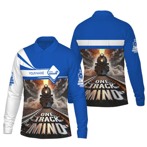 Railspirit Personalized Conrail Railroad Long Sleeve Polo Shirt One Track Mind Train Printed Shirt