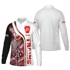 Railspirit Custom Name Pennsylvania Railroad Long Sleeve Polo Shirt Railroad Crossing Sign Printed Shirt