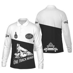 Railspirit Custom Name New York Central Railroad Long Sleeve Polo Shirt One Track Mind Printed Shirt