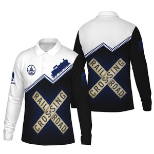 Railspirit Custom Name Baltimore and Ohio Railroad Long Sleeve Polo Shirt Railroad Crossing B&O Printed Train Track Shirt