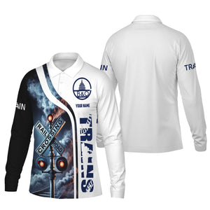 Railspirit Custom Name Baltimore and Ohio Railroad Long Sleeve Polo Shirt Railroad Crossing Sign B&O Printed Shirt