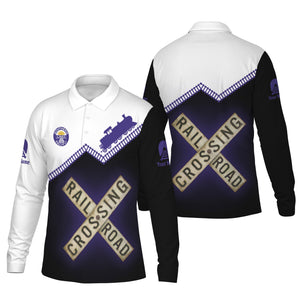 Railspirit Custom Name Southern Pacific Railroad Long Sleeve Polo Shirt Railroad Crossing Printed Train Track Shirt