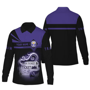 Railspirit Custom Name Southern Pacific Railroad Long Sleeve Polo Shirt Train Ticket Printed Shirt