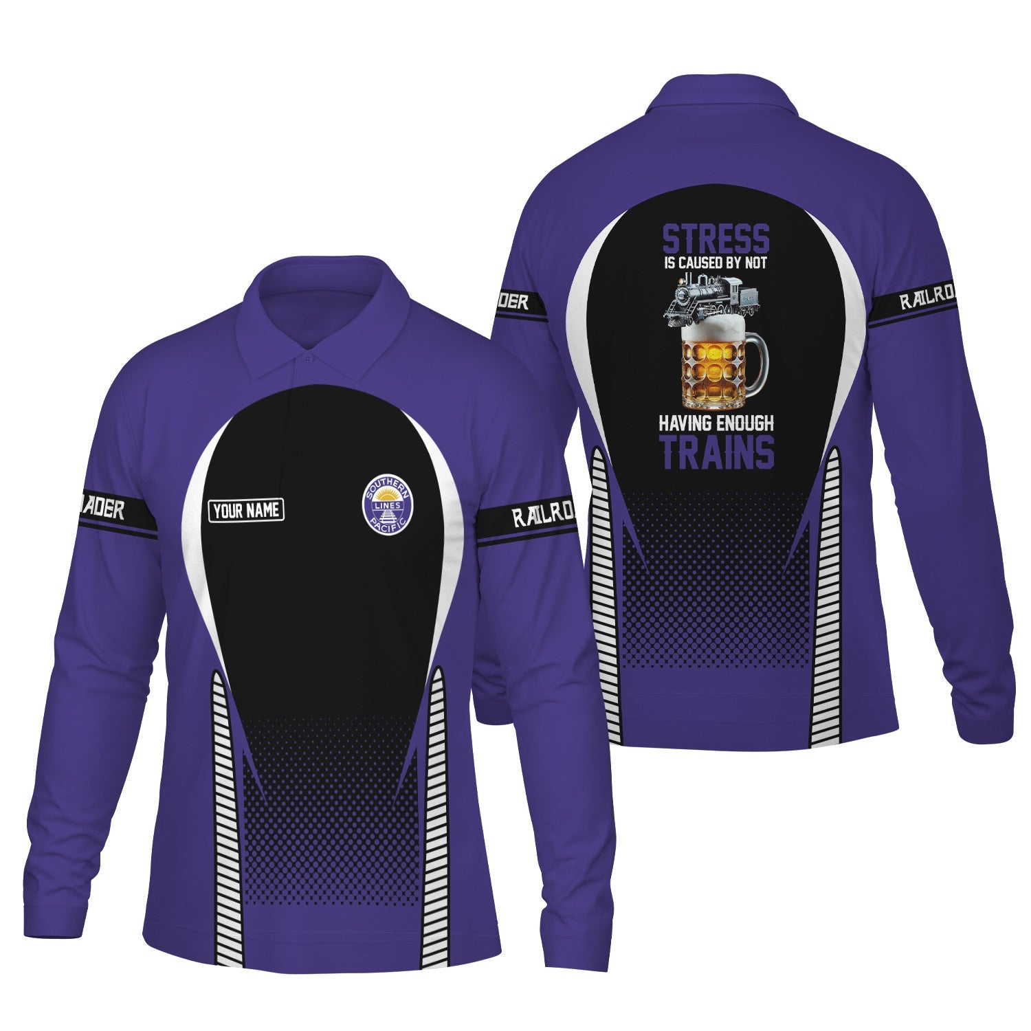 Railspirit Personalized Southern Pacific Railroad Long Sleeve Polo Shirt Train Long Sleeve Polo Shirt Gift Idea For Train Lover