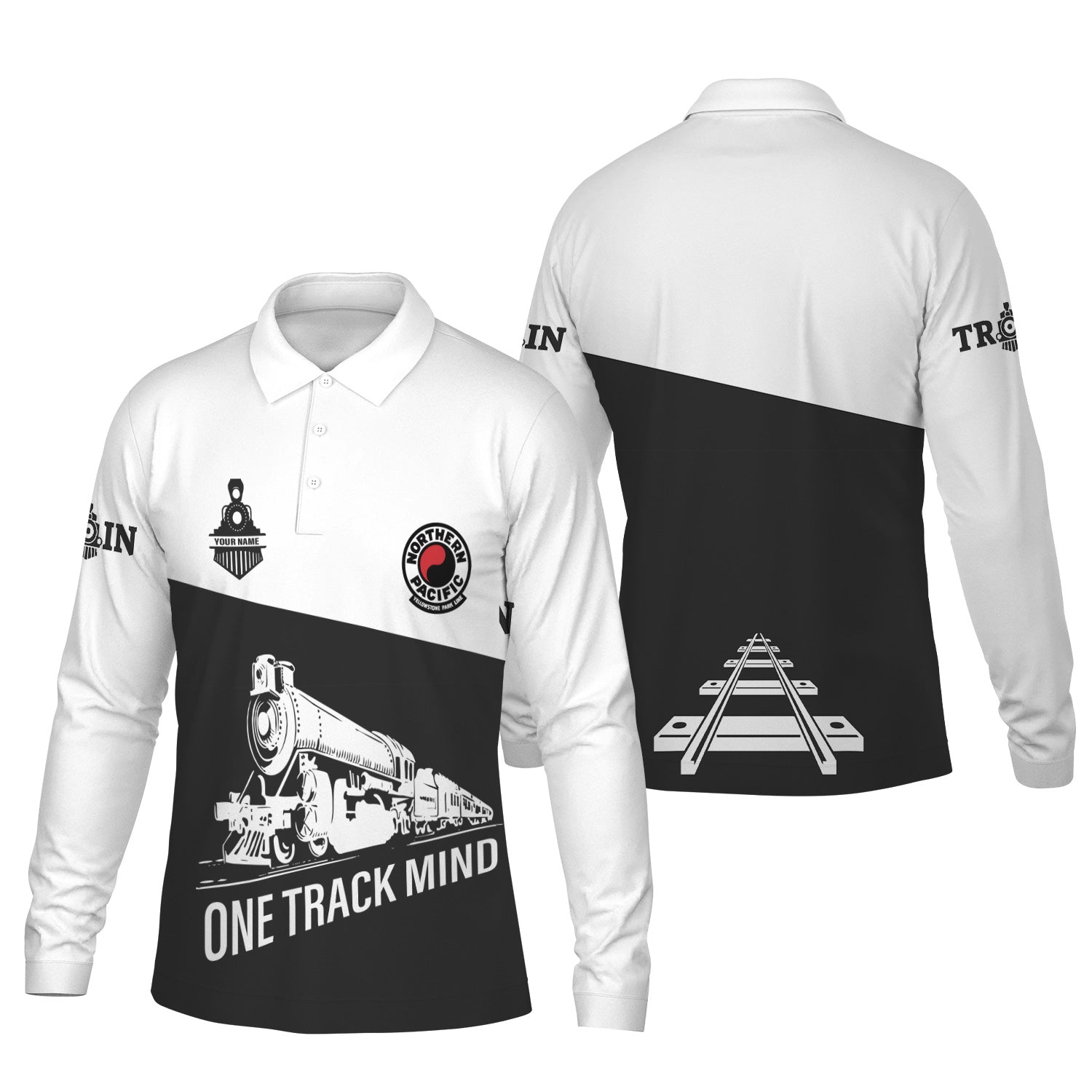 Railspirit Custom Name Northern Pacific Railway Long Sleeve Polo Shirt One Track Mind Printed Shirt