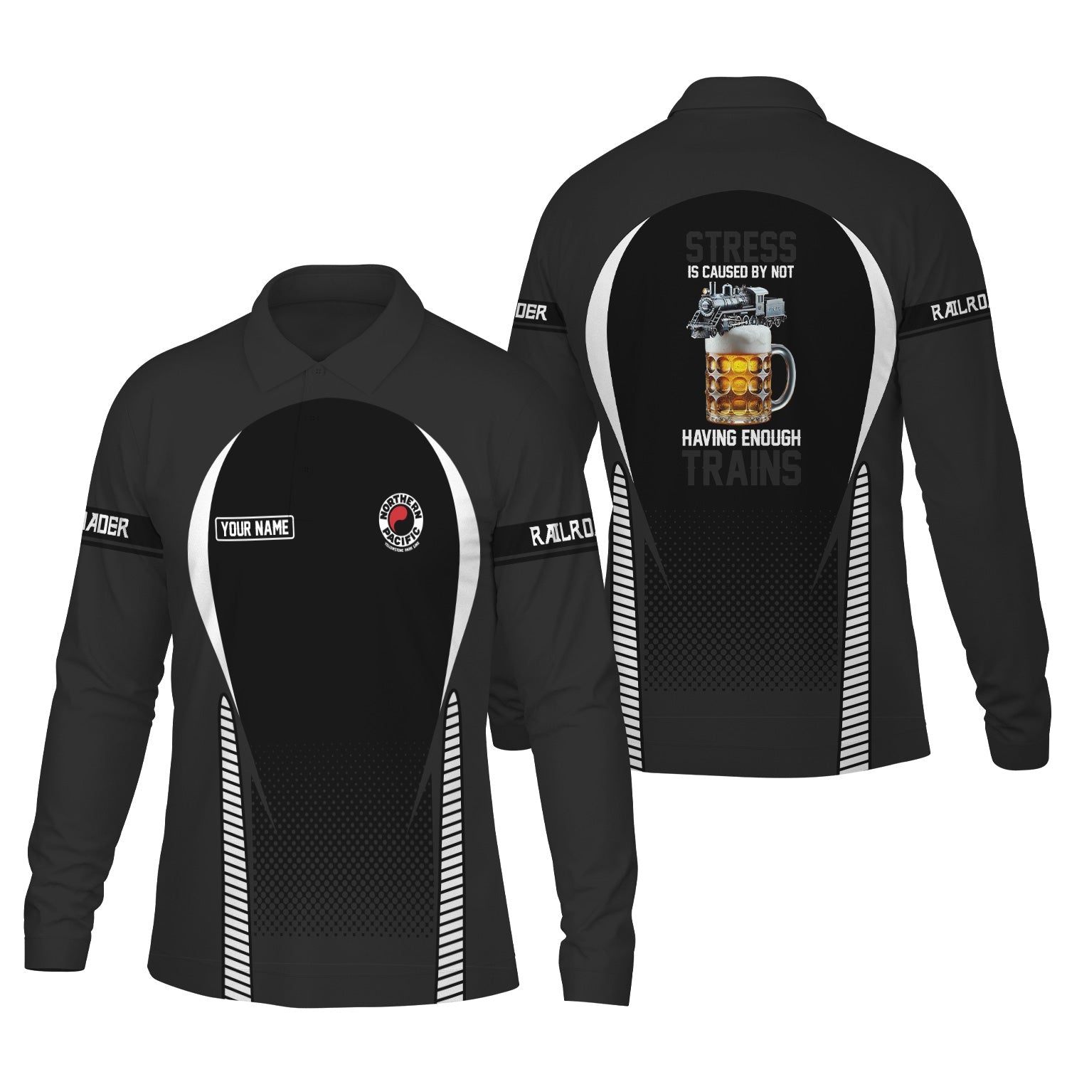 Railspirit Personalized Northern Pacific Railway Long Sleeve Polo Shirt Train Long Sleeve Polo Shirt Gift Idea For Train Lover