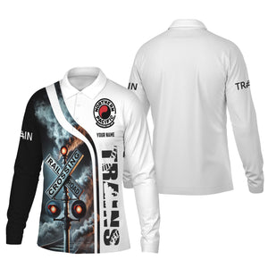 Railspirit Custom Name Northern Pacific Railway Long Sleeve Polo Shirt Railroad Crossing Sign Printed Shirt