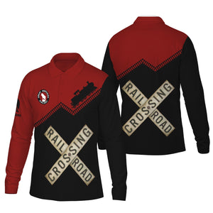 Railspirit Custom Name Great Northern Railway Long Sleeve Polo Shirt Railroad Crossing GNR Printed Train Track Shirt