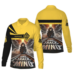 Railspirit Personalized Erie Railroad Long Sleeve Polo Shirt One Track Mind Train Printed Shirt