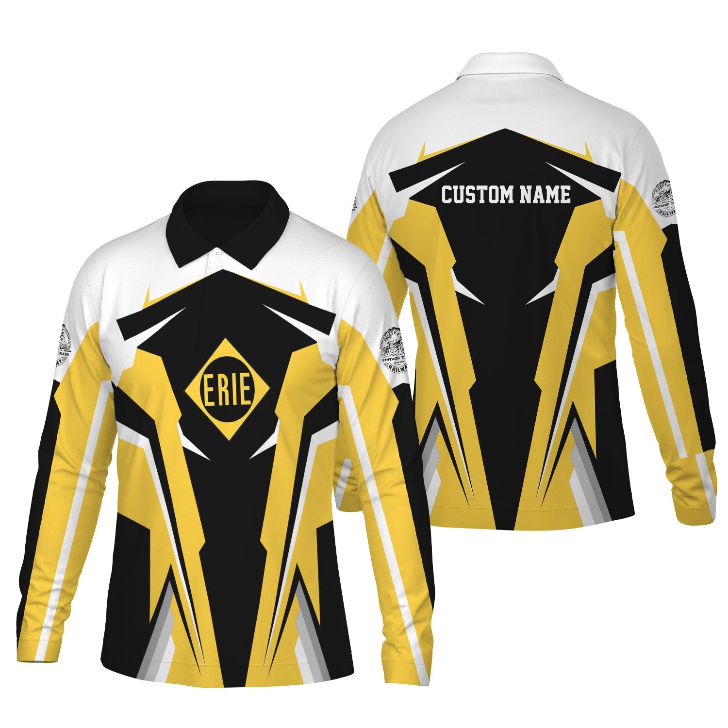 Railspirit Personalized Erie Railroad Long Sleeve Polo Shirt Strong Line Train Long Sleeve Polo Shirt Gift Idea For Train Lover