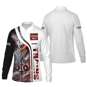 Railspirit Custom Name Delaware, Lackawanna and Western Railroad Long Sleeve Polo Shirt Railroad Crossing Sign DL&W Printed Shirt