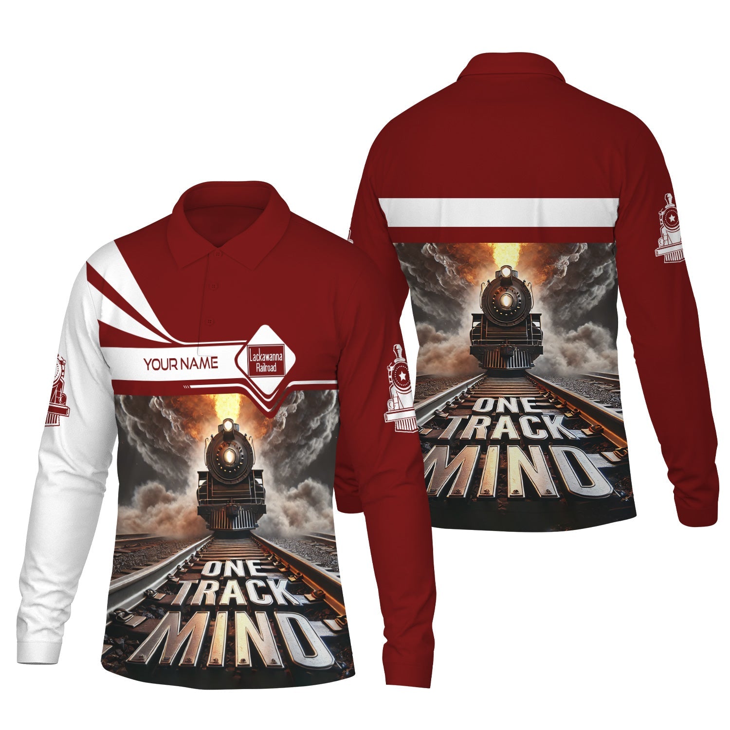 Railspirit Personalized Delaware, Lackawanna and Western Railroad Long Sleeve Polo Shirt One Track Mind DL&W Train Printed Shirt