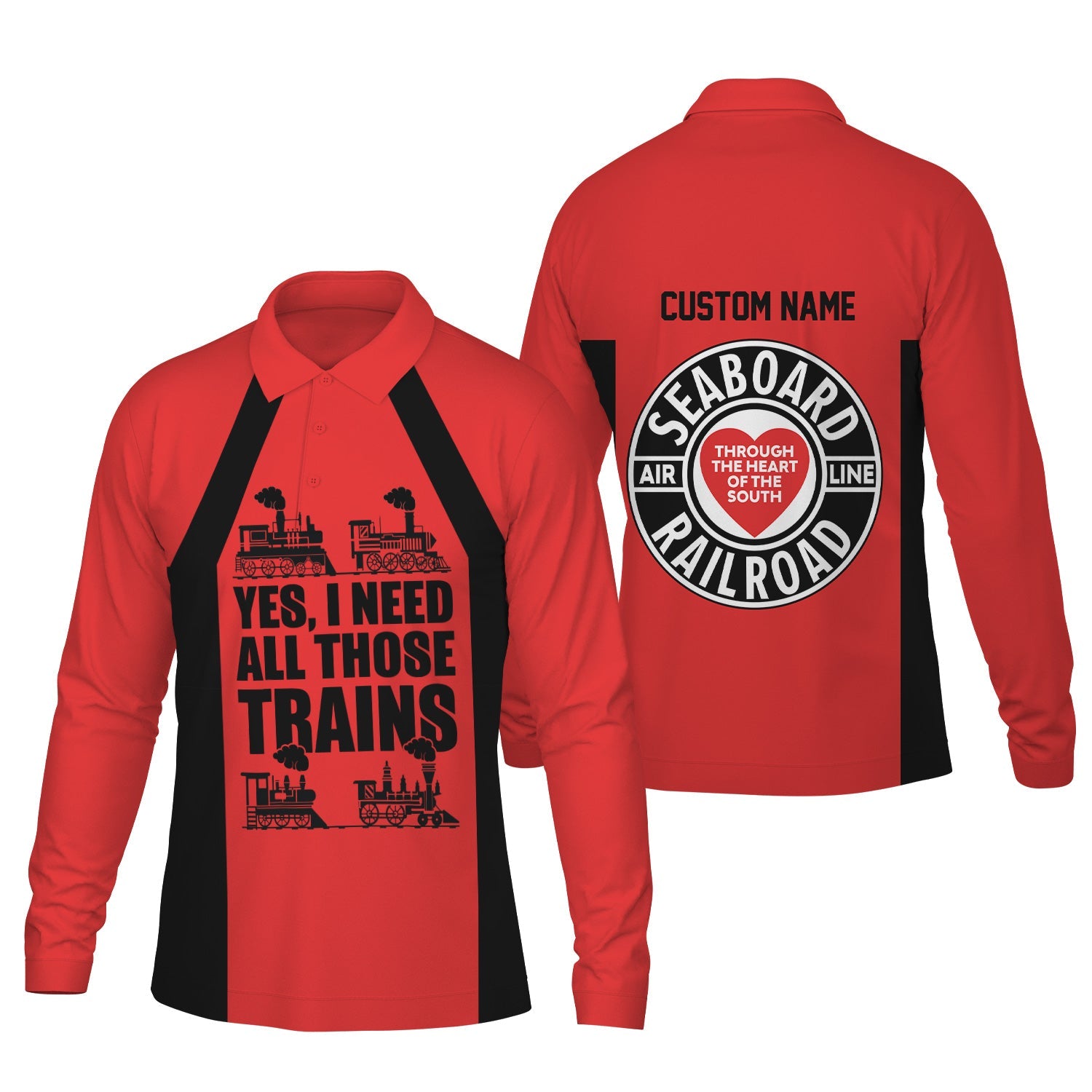 Railspirit Custom Name Seaboard Air Line Railroad Long Sleeve Polo Shirt Yes I Need All Those Train Printed Shirt