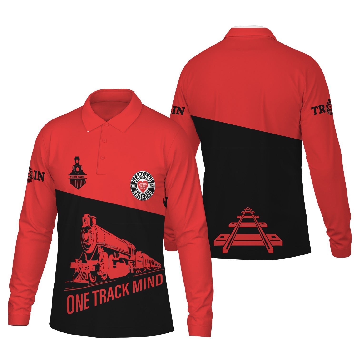 Railspirit Custom Name Seaboard Air Line Railroad Long Sleeve Polo Shirt One Track Mind Printed Shirt