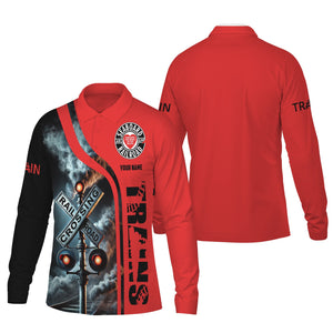 Railspirit Custom Name Seaboard Air Line Railroad Long Sleeve Polo Shirt Railroad Crossing Sign Printed Shirt