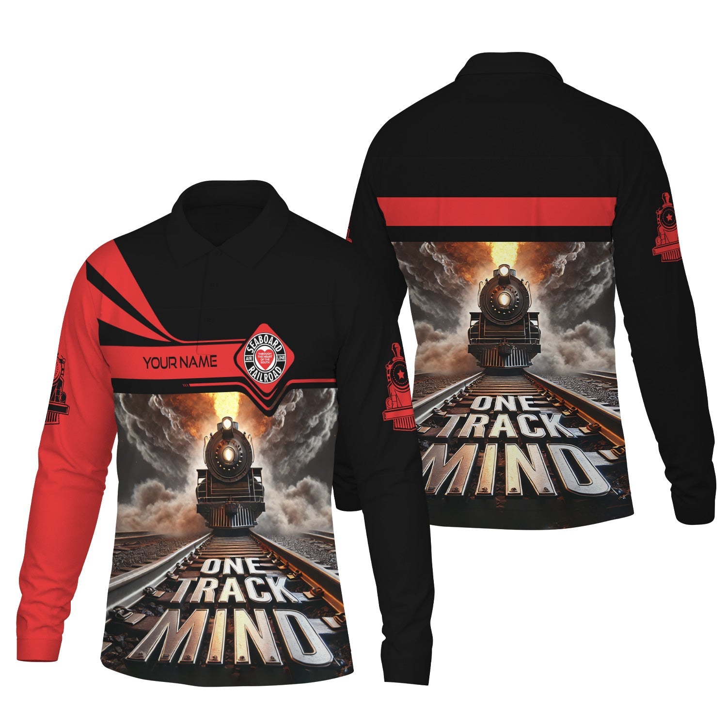 Railspirit Personalized Seaboard Air Line Railroad Long Sleeve Polo Shirt One Track Mind Train Printed Shirt