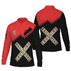 Railspirit Custom Name Seaboard Air Line Railroad Long Sleeve Polo Shirt Railroad Crossing Printed Train Track Shirt