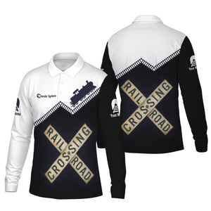 Railspirit Custom Name Chessie System Railroad Long Sleeve Polo Shirt Railroad Crossing Printed Train Track Shirt