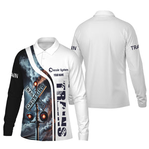Railspirit Custom Name Chessie System Railroad Long Sleeve Polo Shirt Railroad Crossing Sign Printed Shirt