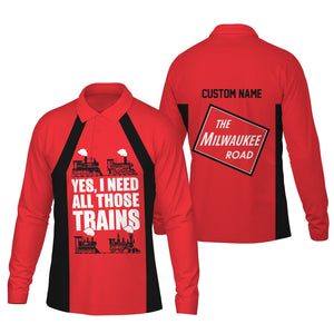 Railspirit Custom Name Chicago, Milwaukee, St. Paul and Pacific Railroad Long Sleeve Polo Shirt Yes I Need All Those Train Milwaukee Road Printed Shirt