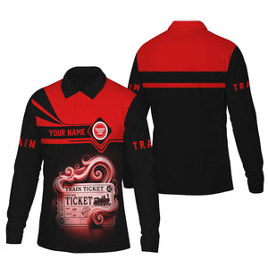 Railspirit Custom Name Missouri Pacific Railroad Long Sleeve Polo Shirt Train Ticket Printed Shirt