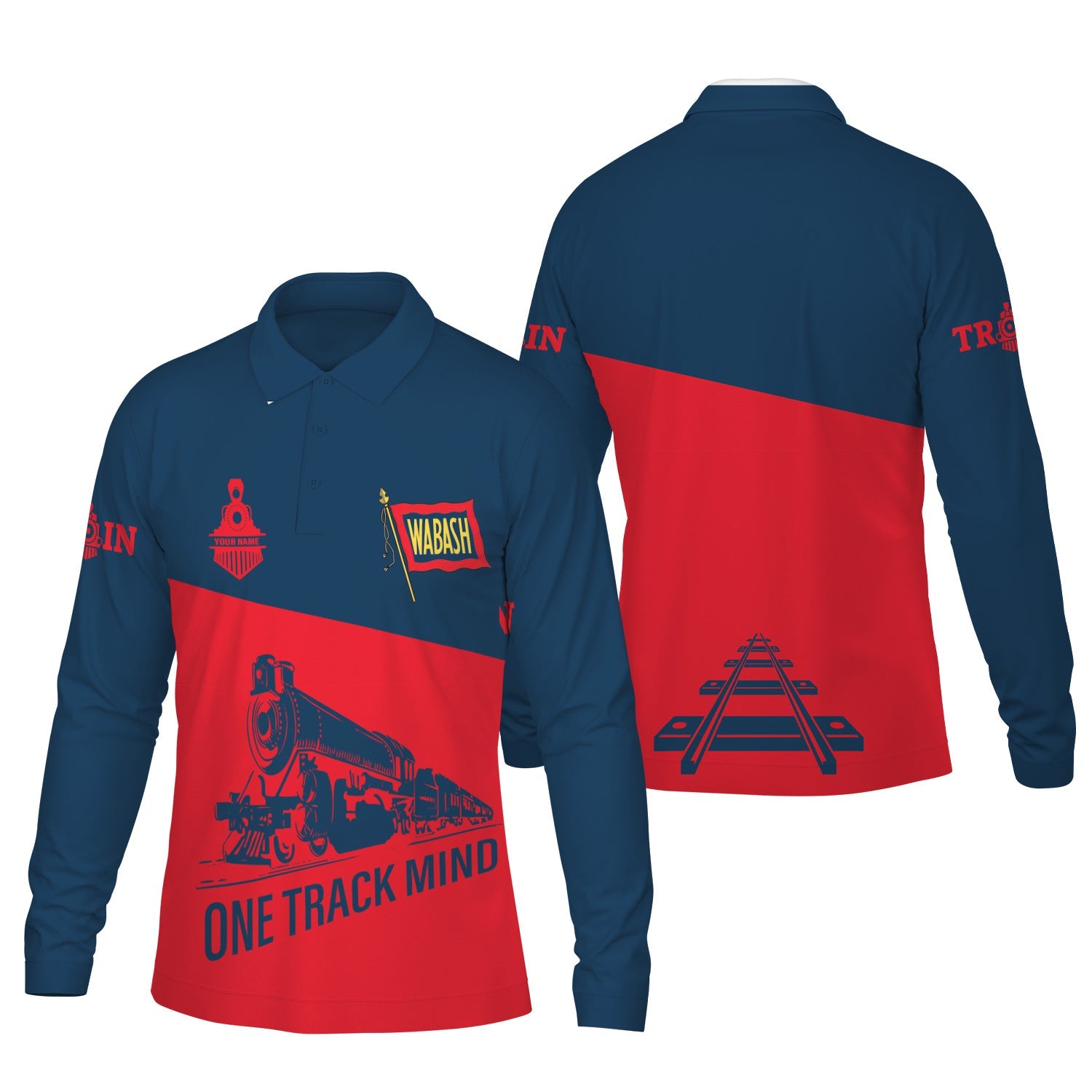 Railspirit Custom Name Wabash Railroad Long Sleeve Polo Shirt One Track Mind Printed Shirt