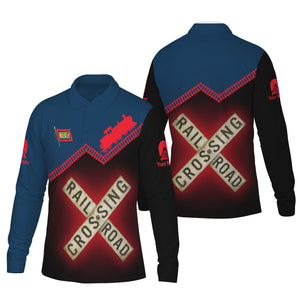 Railspirit Custom Name Wabash Railroad Long Sleeve Polo Shirt Railroad Crossing Printed Train Track Shirt