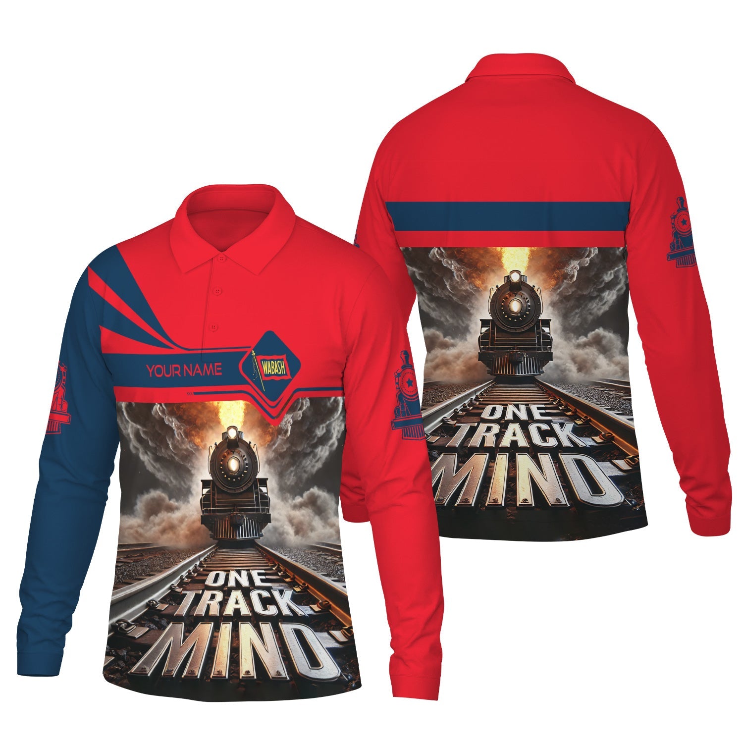 Railspirit Personalized Wabash Railroad Long Sleeve Polo Shirt One Track Mind Train Printed Shirt