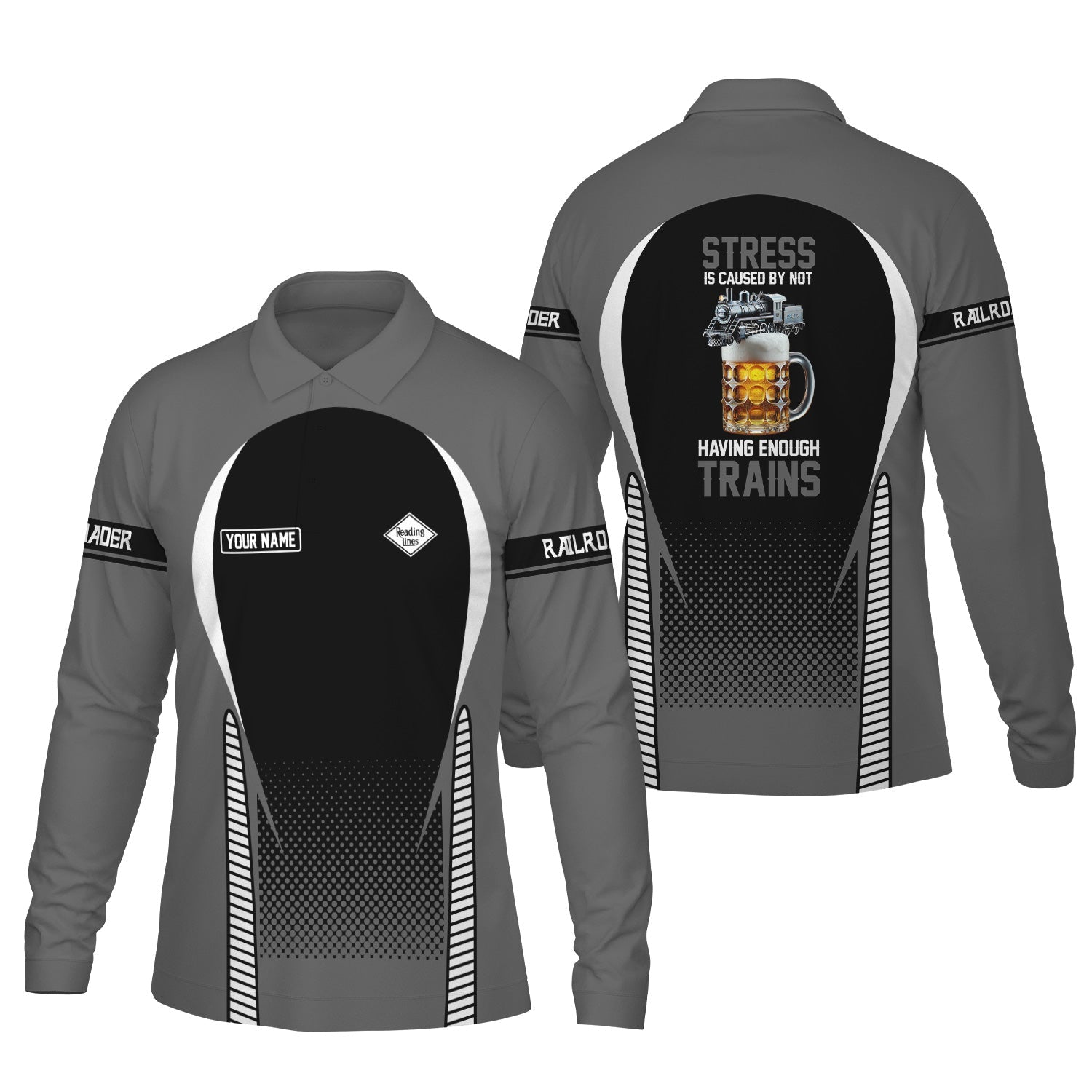 Railspirit Personalized Reading Railroad Long Sleeve Polo Shirt Train Long Sleeve Polo Shirt Gift Idea For Train Lover