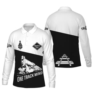 Railspirit Custom Name Reading Railroad Long Sleeve Polo Shirt One Track Mind Printed Shirt