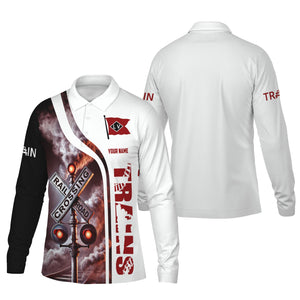 Railspirit Custom Name Lehigh Valley Railroad Long Sleeve Polo Shirt Railroad Crossing Sign Printed Shirt