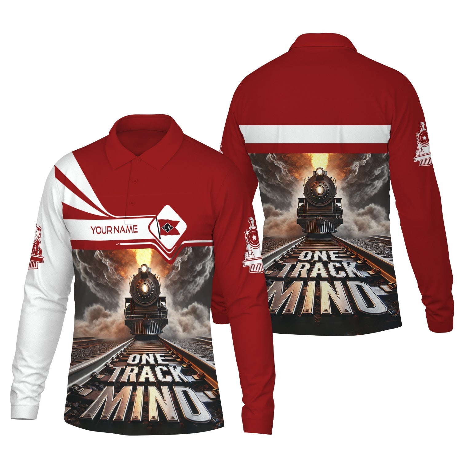 Railspirit Personalized Lehigh Valley Railroad Long Sleeve Polo Shirt One Track Mind Train Printed Shirt