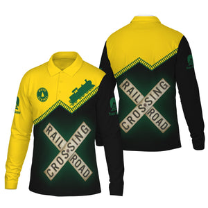 Railspirit Custom Name Maine Central Railroad Long Sleeve Polo Shirt Railroad Crossing Printed Train Track Shirt