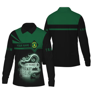 Railspirit Custom Name Maine Central Railroad Long Sleeve Polo Shirt Train Ticket Printed Shirt