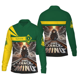 Railspirit Personalized Maine Central Railroad Long Sleeve Polo Shirt One Track Mind Train Printed Shirt