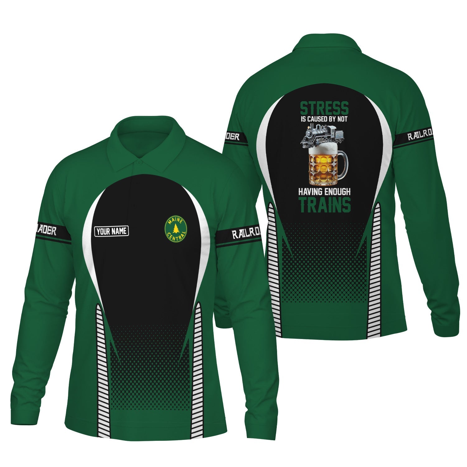 Railspirit Personalized Maine Central Railroad Long Sleeve Polo Shirt Train Long Sleeve Polo Shirt Gift Idea For Train Lover