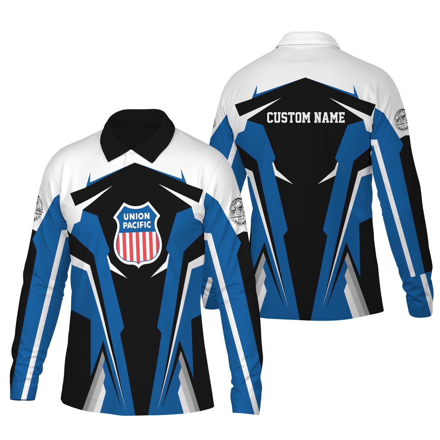 Railspirit Personalized Union Pacific Railroad Long Sleeve Polo Shirt Big Boy Strong Line Train Long Sleeve Polo Shirt Gift Idea For Train Lover