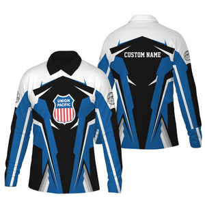 Railspirit Personalized Union Pacific Railroad Long Sleeve Polo Shirt Big Boy Strong Line Train Long Sleeve Polo Shirt Gift Idea For Train Lover