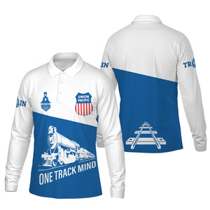 Railspirit Custom Name Union Pacific Railroad Long Sleeve Polo Shirt One Track Mind Big Boy Printed Shirt