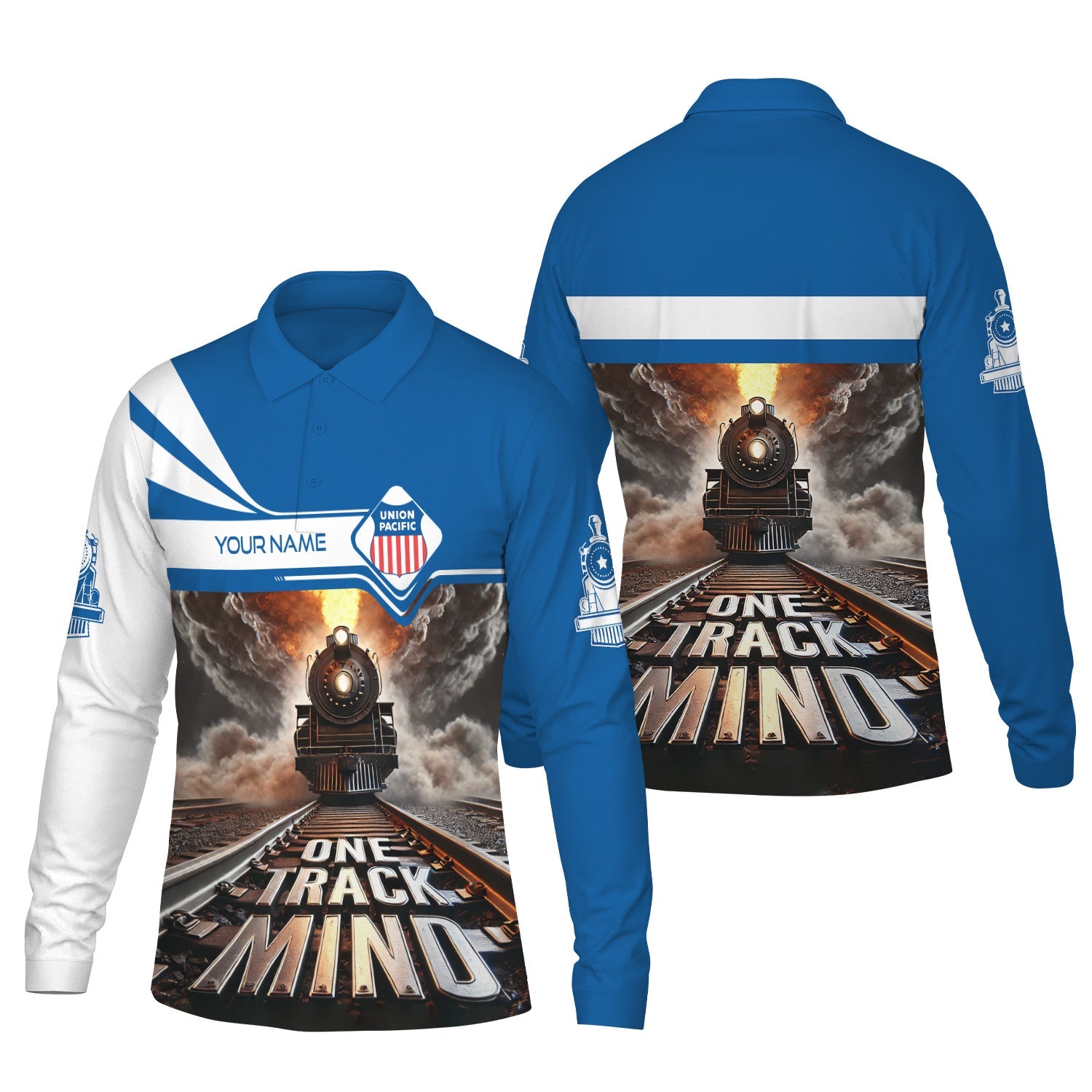 Railspirit Personalized Union Pacific Railroad Long Sleeve Polo Shirt One Track Mind Big Boy Train Printed Shirt