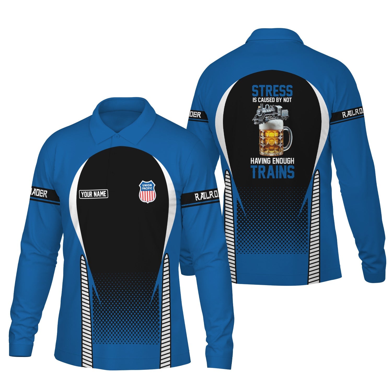 Railspirit Personalized Union Pacific Railroad Long Sleeve Polo Shirt Big Boy Train Long Sleeve Polo Shirt Gift Idea For Train Lover