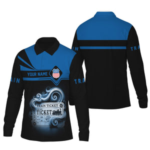 Railspirit Custom Name Union Pacific Railroad Long Sleeve Polo Shirt Train Ticket Big Boy Printed Shirt