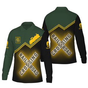 Railspirit Custom Name New York, New Haven and Hartford Railroad Long Sleeve Polo Shirt Railroad Crossing New Haven Railroad Printed Train Track Shirt