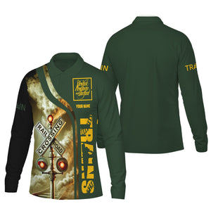 Railspirit Custom Name New York, New Haven and Hartford Railroad Long Sleeve Polo Shirt Railroad Crossing Sign New Haven Railroad Printed Shirt