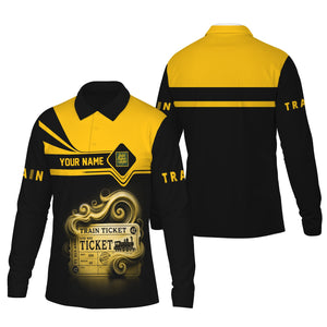 Railspirit Custom Name New York, New Haven and Hartford Railroad Long Sleeve Polo Shirt Train Ticket New Haven Railroad Printed Shirt