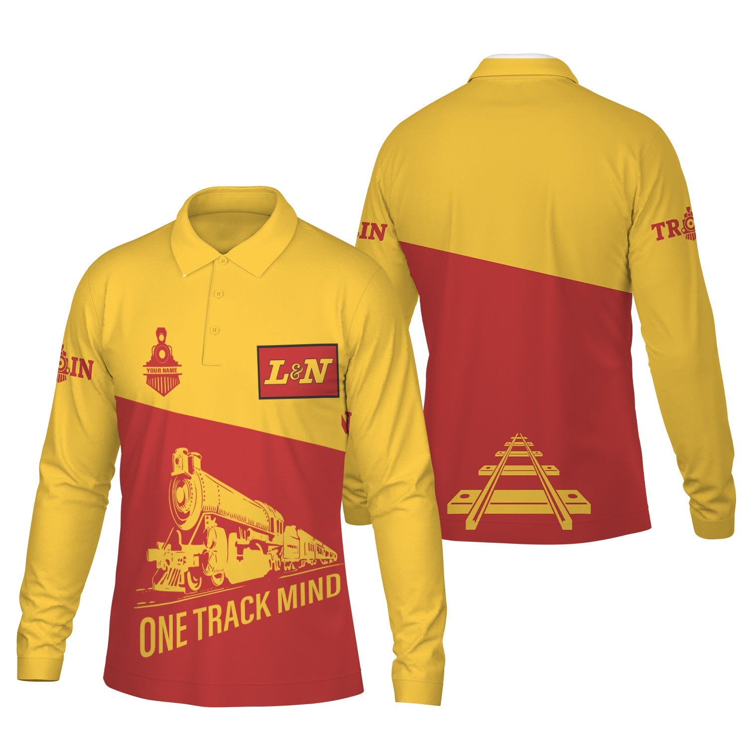 Railspirit Custom Name Louisville and Nashville Railroad Long Sleeve Polo Shirt One Track Mind L&N Printed Shirt